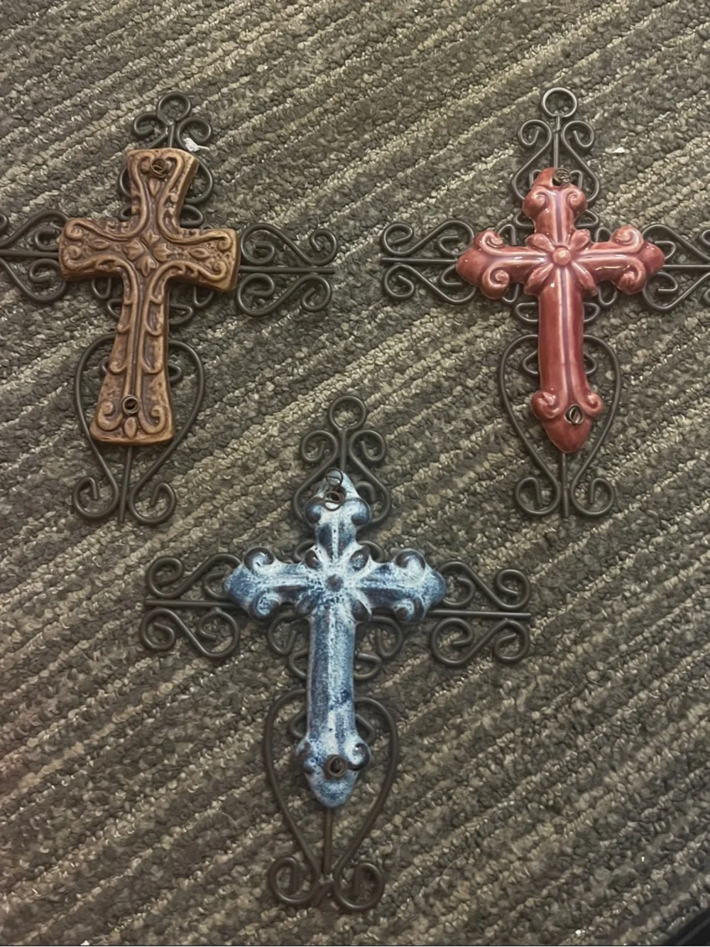 Decorative Wall Cross Trio - Brown, Red, Blue